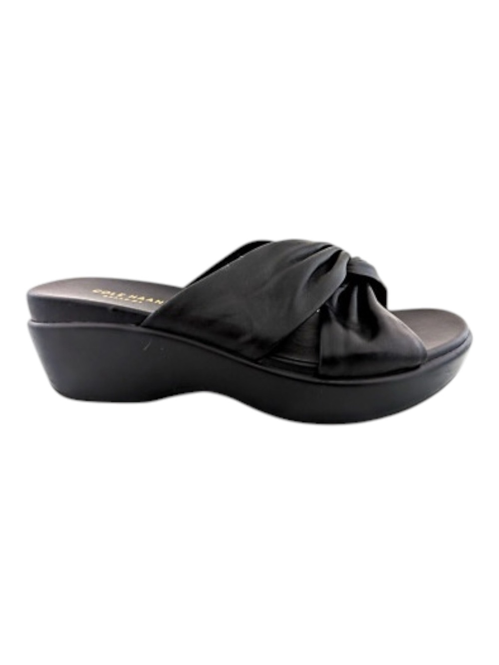 Cole Haan Black Knotted Leather Sandle Slide Wedge Size 9.5